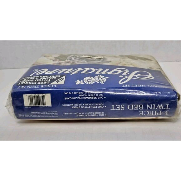 Vtg Signature 3-Piece Twin Size Sheet Set Blue & Green Floral Polyester/Cotton - Picture 4 of 6